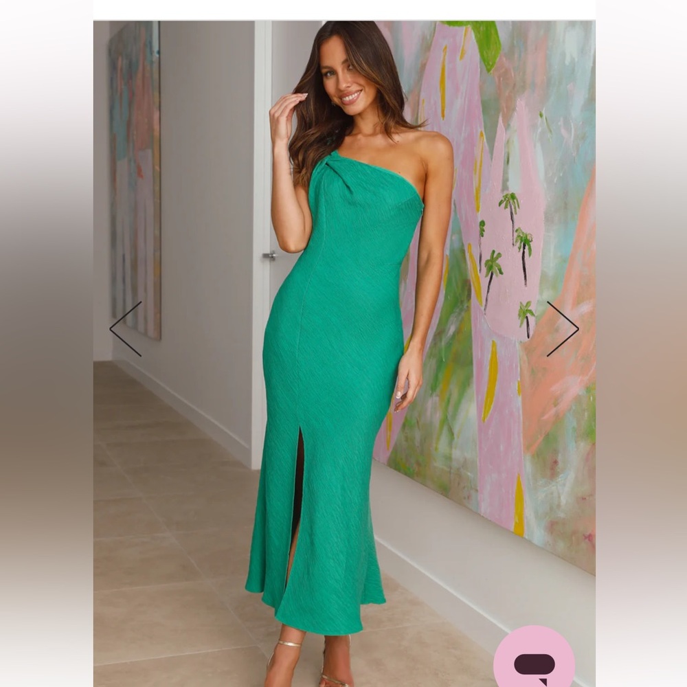Green One Shoulder Midi Dress